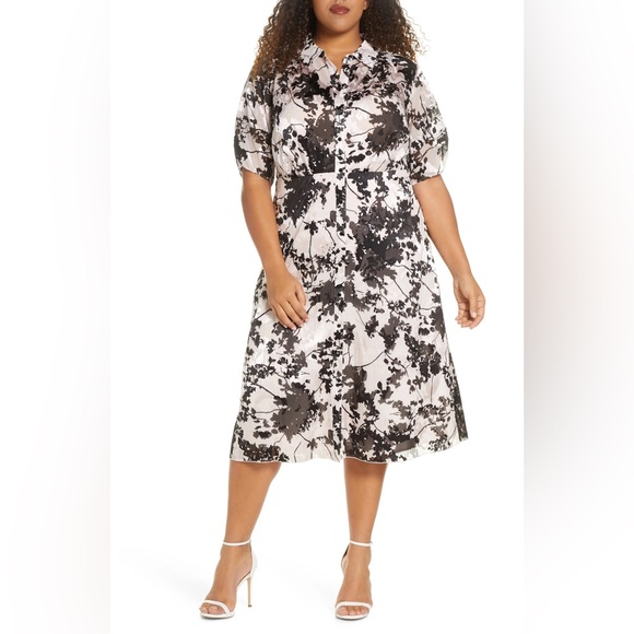 MAREE POUR‎ TOI Midi Shirt Dress Pink Black Floral Burnout  Women’s SIZE 22W NEW - Picture 1 of 12